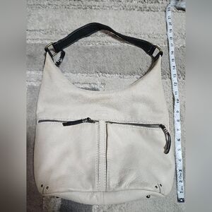 Cream Leather Shoulder Hobo with Black Strap by American Eagle
